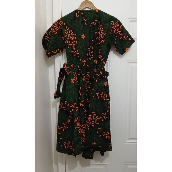Tribalbyn womens small green orange wrap hand painted shift dress fit flare - Picture 6 of 7